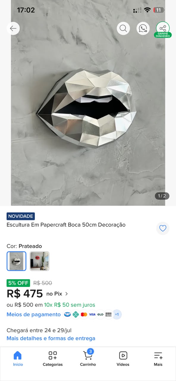 Peça montada anunciada no Mercado Livre
