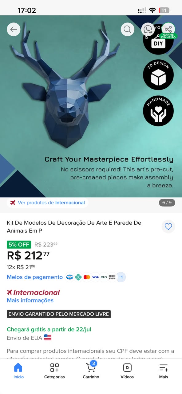 Peça montada anunciada no Mercado Livre