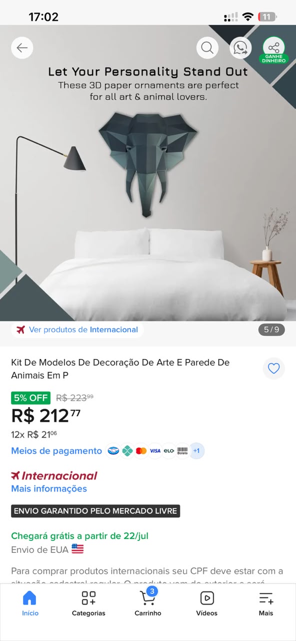Peça montada anunciada no Mercado Livre